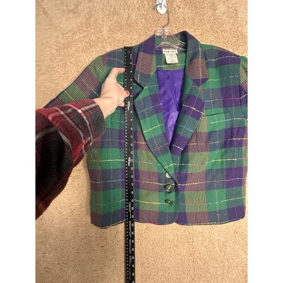 Vtg 90s Cropped Blazer Women Jr Sz 13/14 Plaid Tweed Academia Y2K Clueless Retro - Picture 15 of 16
